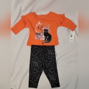 NWT Carter's Pumpkin Cat Top & Black Star Leggings Size 6 Months